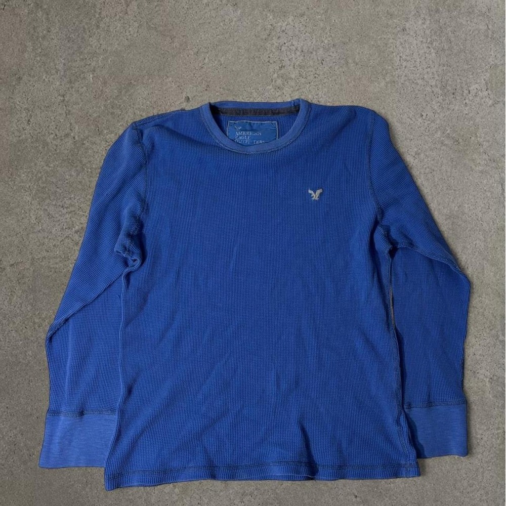 2000s american eagle blue long sleeve thermal crewneck size xl